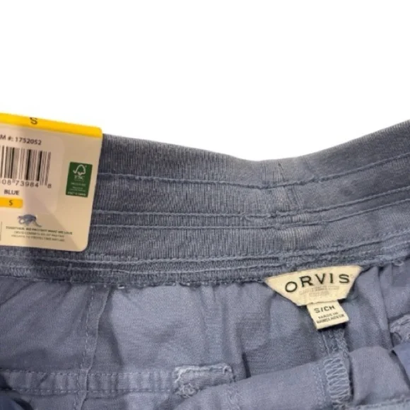Orvis Blue High Waist Shorts with Elastic Waistband Women's S Drawstrings NWT - Picture 3 of 6